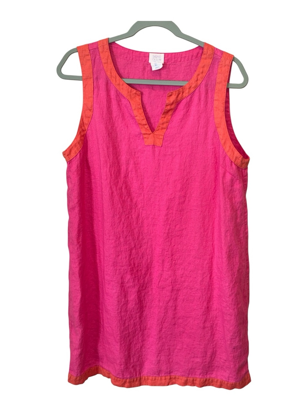 Sigrid Olsen Colorful Linen Hot Pink/Orange Sleeveless Sheath Mini Dress Sz L
